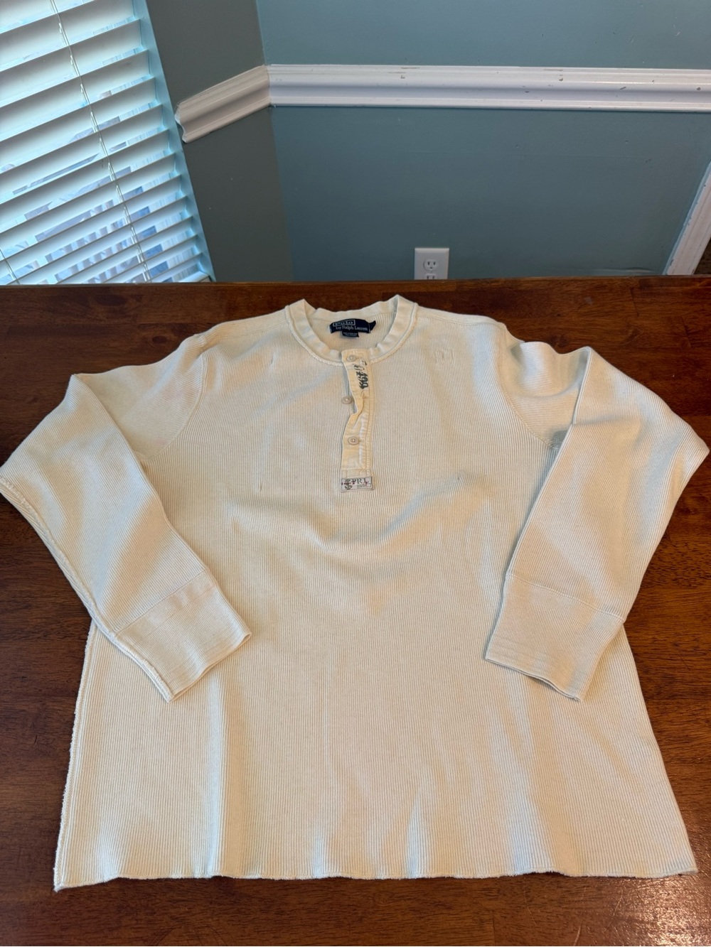 Polo Ralph Lauren Men's Cream Waffle Knit Henley Thermal Shirt Wool Blend XL